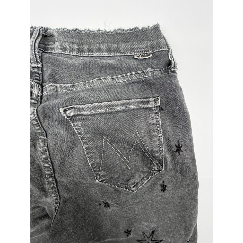 MOTHER Gray Star Embroidered Raw Hem Skinny Jeans Womens 27 Ankle Denim - Picture 4 of 9